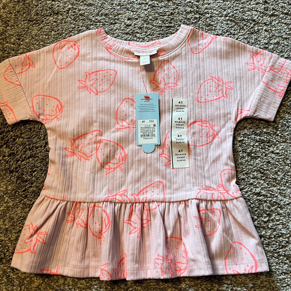 Cat & Jack Pink Strawberry Peplum Tee
